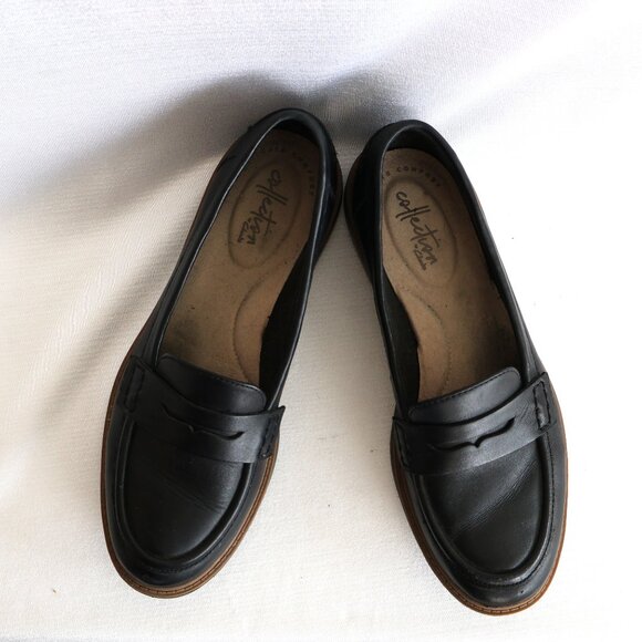 Size 37 M - Clarks Black Leather Loafers - Penny Loafers - Picture 2 of 12